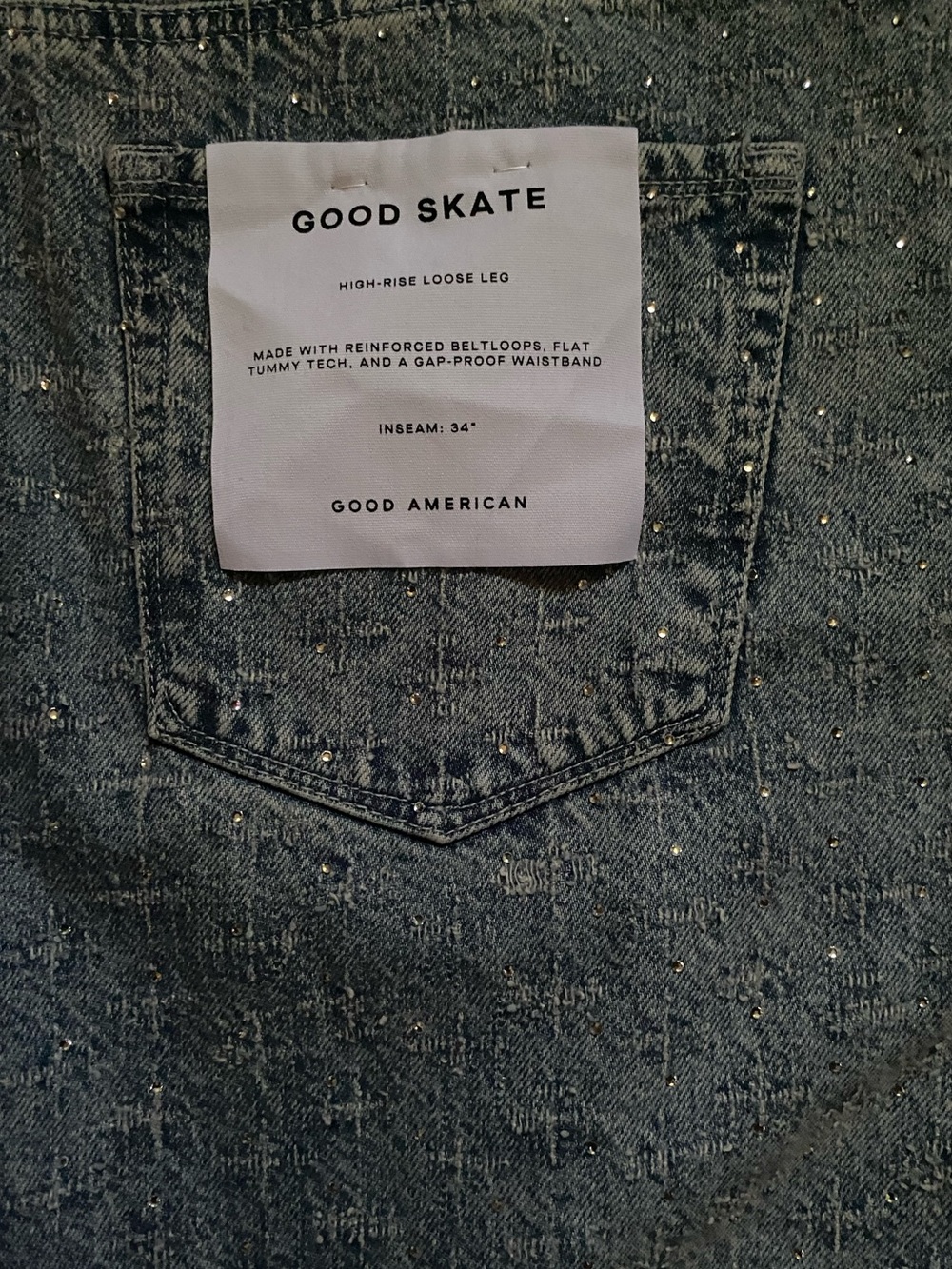 Good American Good Skate Mid Ris Wide Leg Jeans With Rhinestones Size 14 NEW - Picture 16 of 16